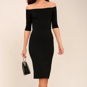 Girl Can't Help It Black Off-the-Shoulder Midi